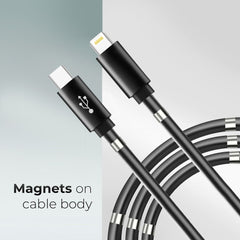 HEYCASE CABLE TYPE C FOR IPHONE LIGHTNING 8-PIN PD18W MAGNETIC 3A C673 BLACK 1M