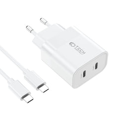 SIEŤOVÁ NABÍJAČKA NA MOBIL A TABLET TECH-PROTECT C20W 2-PORT NETWORK CHARGER PD20W + TYPE-C CABLE WHITE