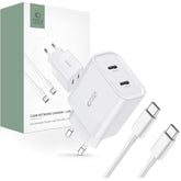 SIEŤOVÁ NABÍJAČKA NA MOBIL A TABLET TECH-PROTECT C20W 2-PORT NETWORK CHARGER PD20W + TYPE-C CABLE WHITE