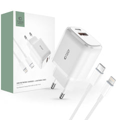 SIEŤOVÁ NABÍJAČKA NA MOBIL A TABLET TECH-PROTECT C20W 2-PORT NETWORK CHARGER PD20W/QC3.0 + LIGHTNING CABLE WHITE