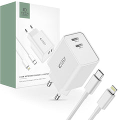 SIEŤOVÁ NABÍJAČKA NA MOBIL A TABLET TECH-PROTECT C35W 2-PORT NETWORK CHARGER PD35W + LIGHTNING CABLE WHITE
