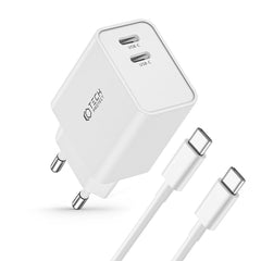 SIEŤOVÁ NABÍJAČKA NA MOBIL A TABLET TECH-PROTECT C35W 2-PORT NETWORK CHARGER PD35W + TYPE-C CABLE WHITE
