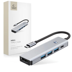 TECH-PROTECT HB01 HUB ADAPTER 5U1 TYPE-C + USB3.0 + HDMI 4K 60HZ + PD100W SVEMIRSKA SIVA