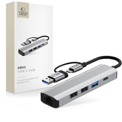 TECH-PROTECT HB03 HUB ADAPTER 5IN1 TYPE-C + USB2.0 + USB3.0 + RJ45 SVEMIRSKO SIVA