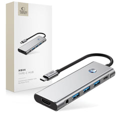 TECH-PROTECT HB04 HUB ADAPTER 9IN1 TYPE-C + USB2.0 + USB3.0 + HDMI 4K 60HZ + SD/TF + PD100W + AV3.5 SVEMIRSKA SIVA