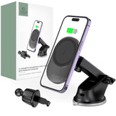 DRŽAČ TELEFONA ZA AUTO S BEZICNIM NAPAJANJEM TECH-PROTECT MM15W-V1 MAGNETSKA MAGSAFE NASTAVKA ZA TABLICU I VENTILACIJU BEZICNI PUNJAČ 15W CRNA