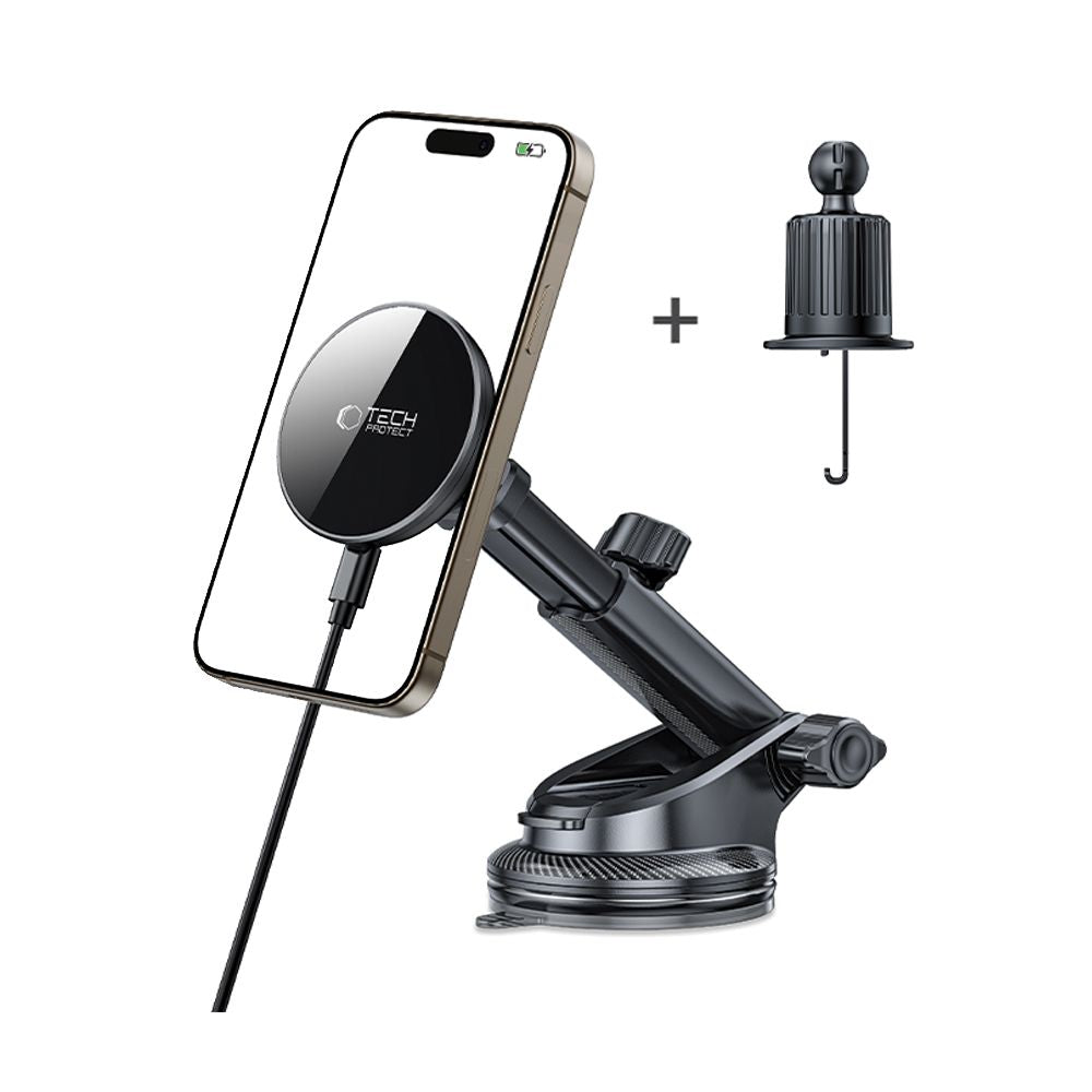 TECH-PROTECT MM15W-V10 MAGNETIC MAGSAFE DASHBOARD & VENT CAR MOUNT WIRELESS CHARGER 15W BLACK TECH-PROTECT MM15W-V10 MAGNETIC MAGSAFE DASHBOARD & VENT CAR MOUNT WIRELESS CHARGER 15W BLACK