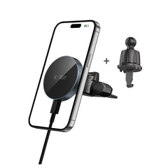 DRŽAČ TELEFONA ZA AUTO S BEZICNIM PUNJENJEM TECH-PROTECT MM15W-V5 MAGNETSKI MAGSAFE CD & VENT KUTIJA BEZICNI PUNJAČ 15W CRNA/CRNA