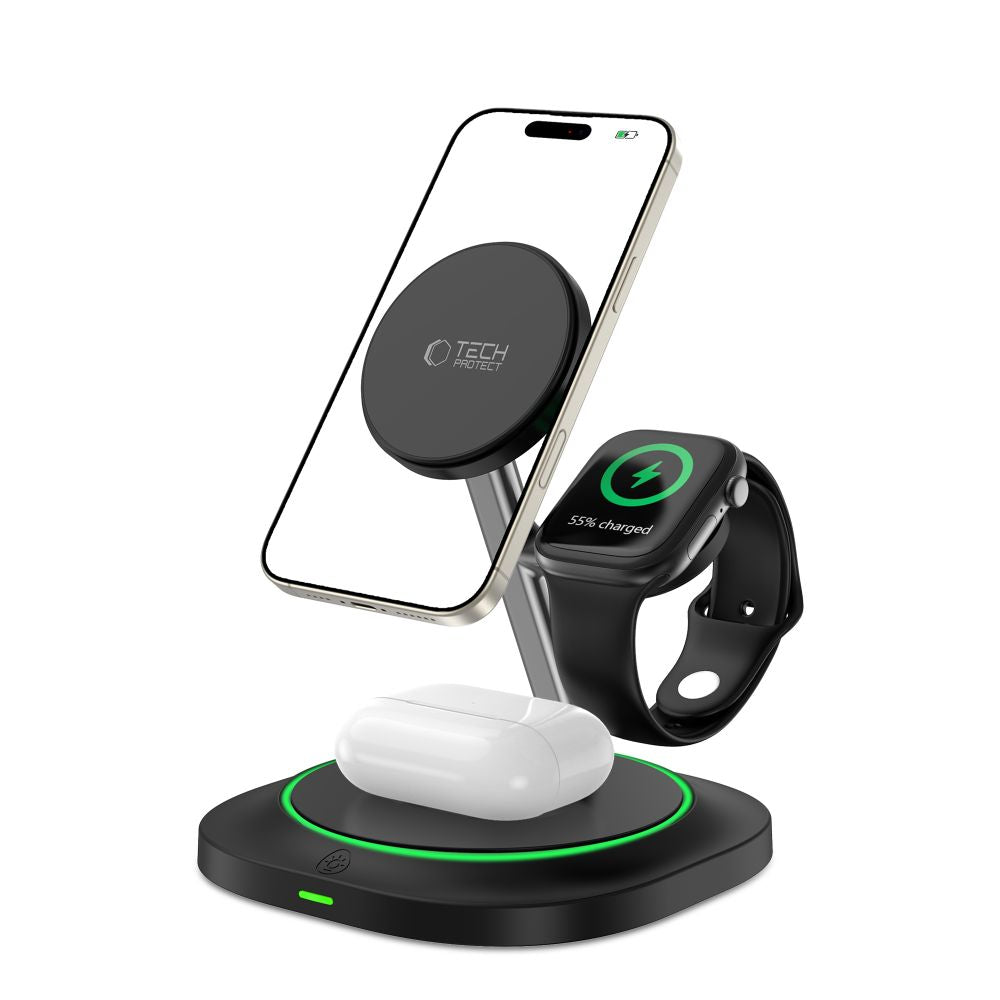 TECH-PROTECT QI15W-A46 3IN1 MAGNETIC MAGSAFE WIRELESS CHARGER BLACK TECH-PROTECT QI15W-A46 3IN1 MAGNETIC MAGSAFE WIRELESS CHARGER BLACK
