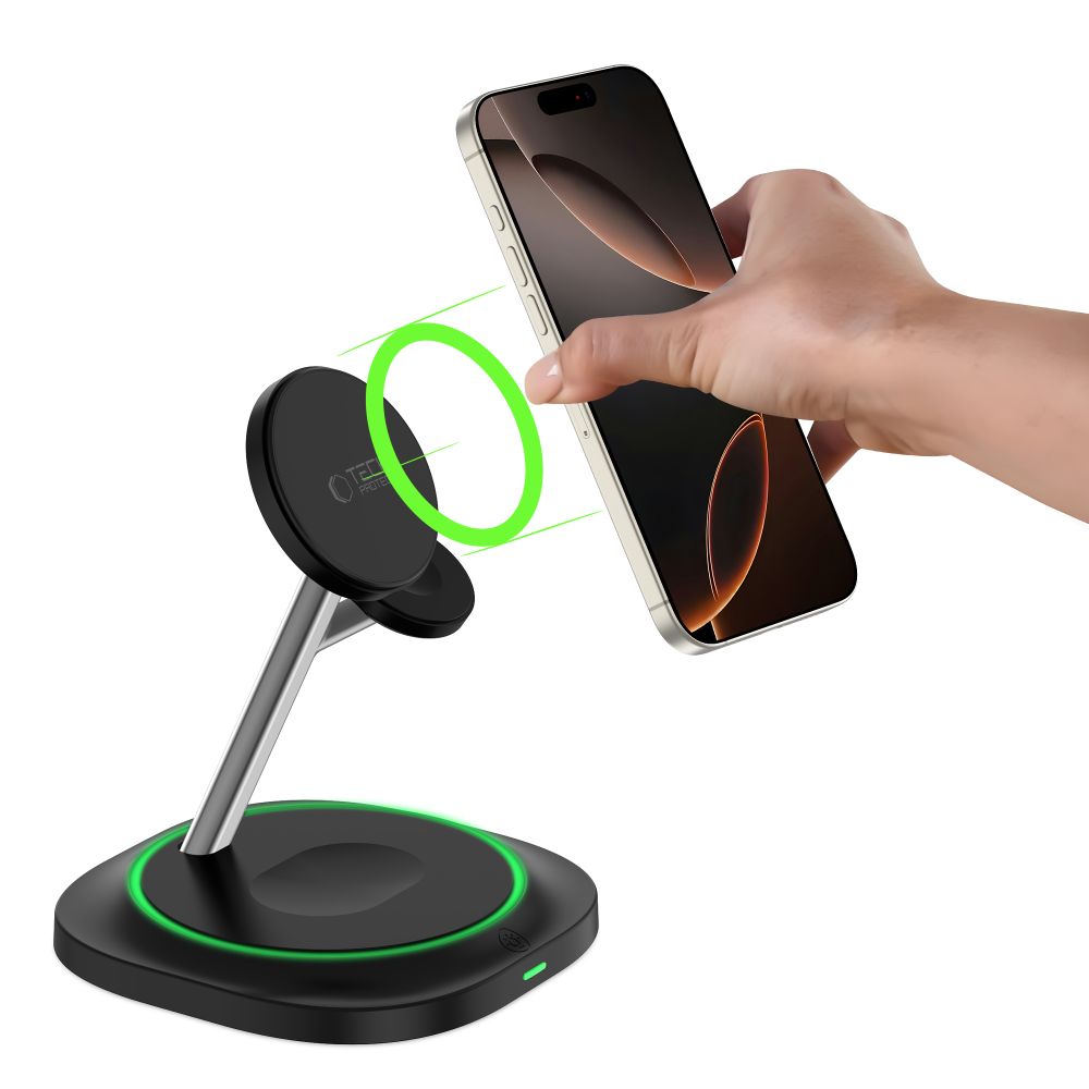 TECH-PROTECT QI15W-A46 3IN1 MAGNETIC MAGSAFE WIRELESS CHARGER BLACK TECH-PROTECT QI15W-A46 3IN1 MAGNETIC MAGSAFE WIRELESS CHARGER BLACK