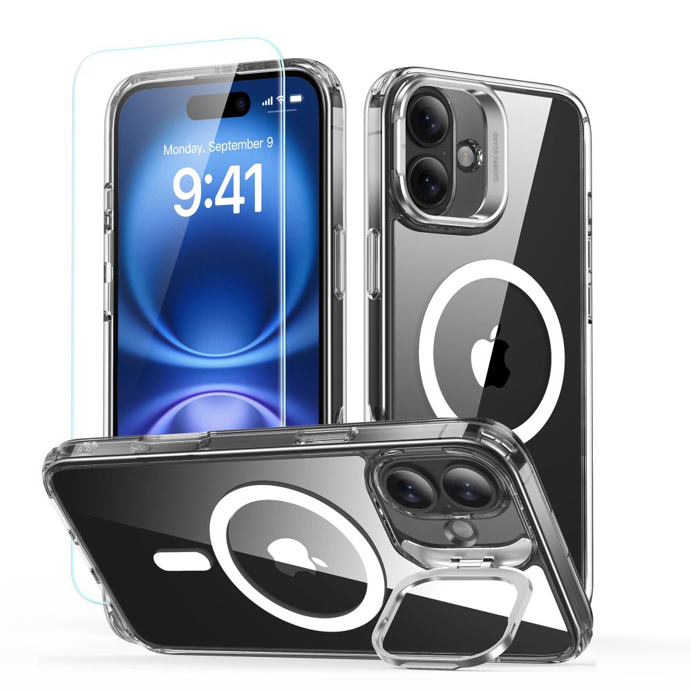 KRYT ESR CLASSIC HYBRID KICKSTAND HALOLOCK MAGSAFE & TEMPERED GLASS IPHONE 16 CLEAR