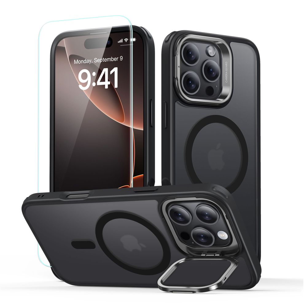 ESR CLASSIC HYBRID STAND  HALOLOCK MAGSAFE & STAKLO ODPORNOG NA UDARCE IPHONE 16 PRO MAX FROSTED BLACK