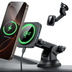 DRŽAČ TELEFONA ZA AUTO S BEZICNIM PUNJAČEM ESR HALOLOCK MAGNETIC MAGSAFE DASKA ZA AUTO BEZICNI PUNJAČ QI2 15W CRNA