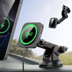 DRŽAČ TELEFONA ZA AUTO S BEZICNIM PUNJAČEM ESR HALOLOCK MAGNETIC MAGSAFE DASKA ZA AUTO BEZICNI PUNJAČ QI2 15W CRNA