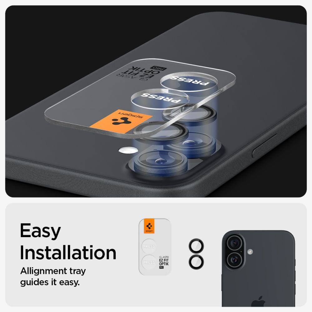 ZAŠTITNO TVRDO STAKLO ZA LEĆU FOTOGRAFSKOG APARATA SPIGEN OPTIK PRO  ”EZ FIT” ZAŠTITNIK KAMERE 2-PACK IPHONE 16 / 16 PLUS CRNA
