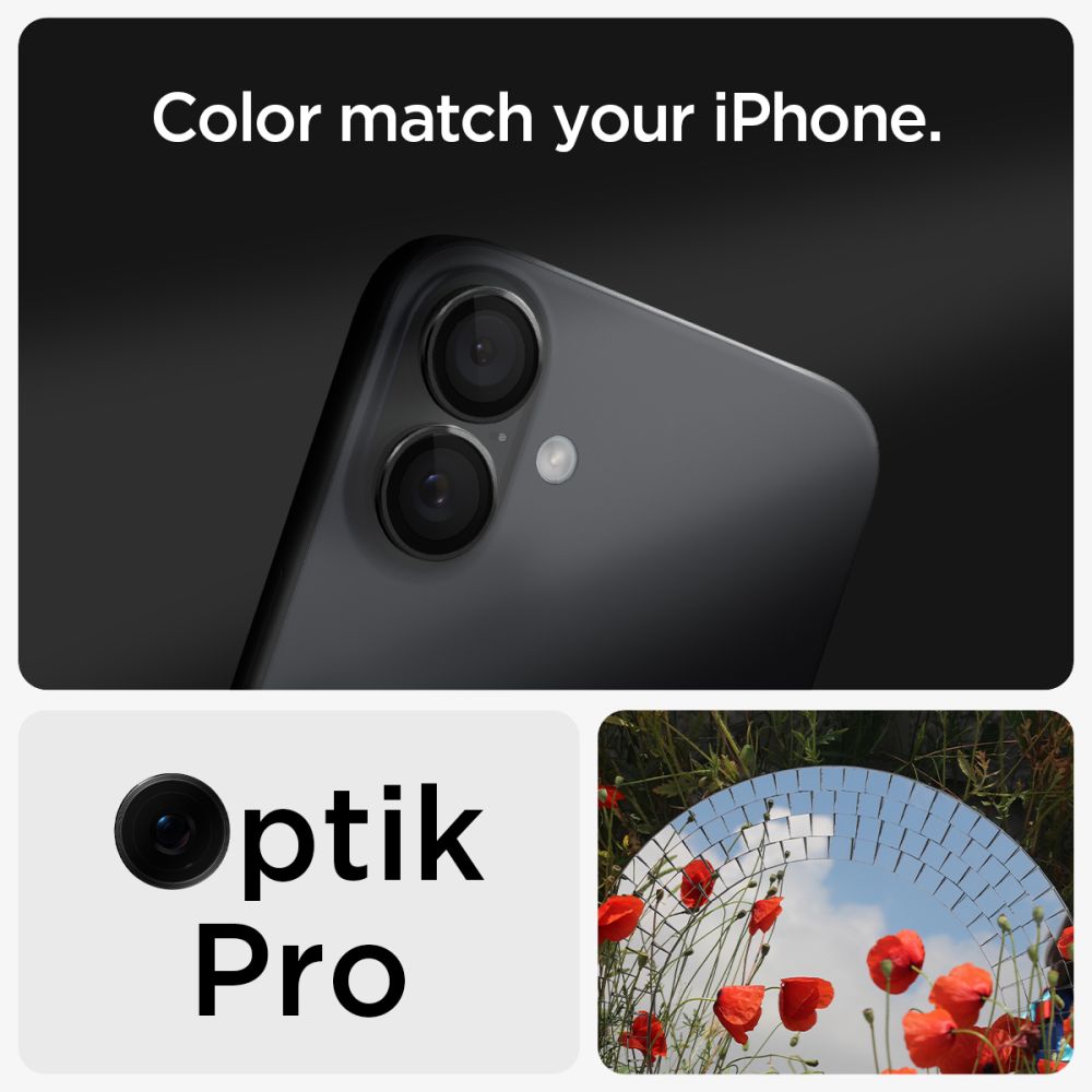 ZAŠTITNO TVRDO STAKLO ZA LEĆU FOTOGRAFSKOG APARATA SPIGEN OPTIK PRO  ”EZ FIT” ZAŠTITNIK KAMERE 2-PACK IPHONE 16 / 16 PLUS CRNA