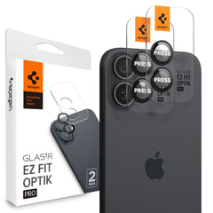 ZAŠTITNO TVRDO STAKLO ZA LEĆU FOTOGRAFSKOG APARATA SPIGEN OPTIK PRO  ”EZ FIT” ZAŠTITNIK KAMERE 2-PACK IPHONE 16 / 16 PLUS CRNA