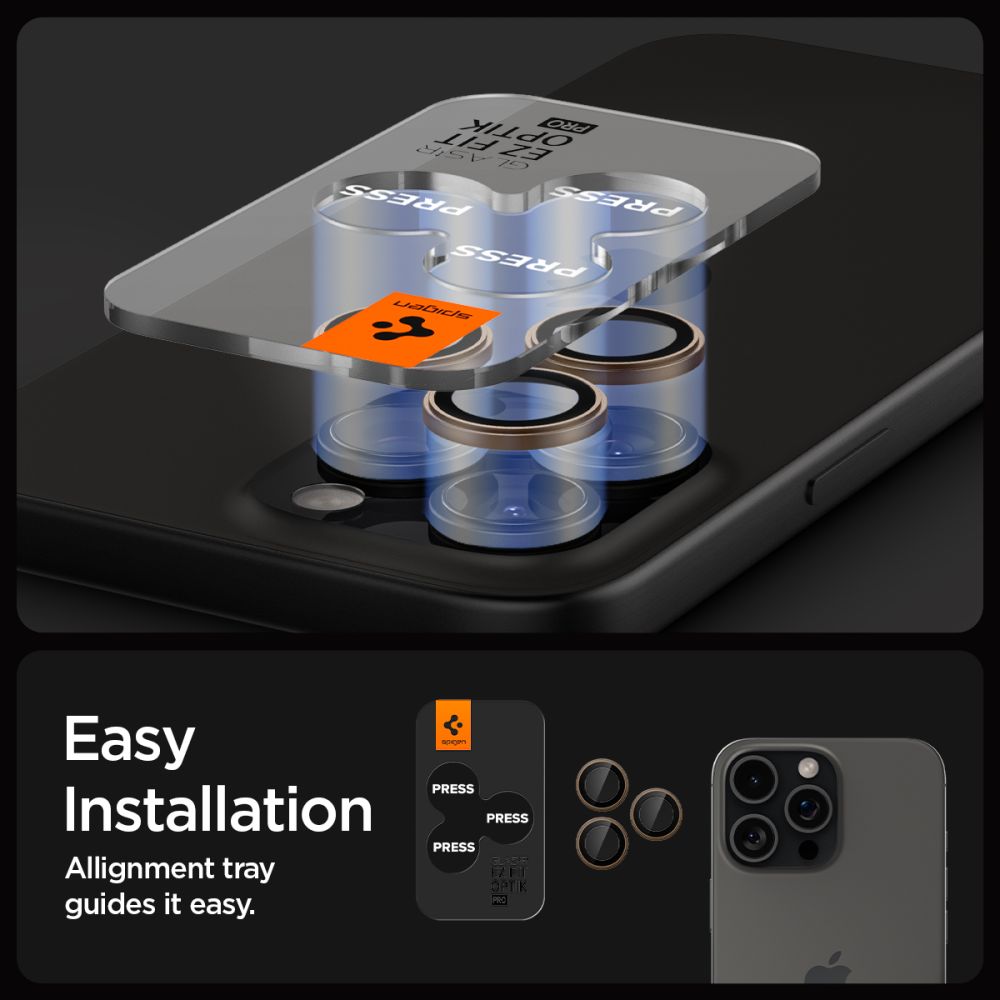 ZAŠTITNO TVRDO STAKLO ZA LEĆU FOTOGRAFSKOG APARATA SPIGEN OPTIK PRO  ”EZ FIT” ZAŠTITNIK KAMERE 2-PACK IPHONE 16 PRO / PRO MAX PUSTINJSKI TITAN