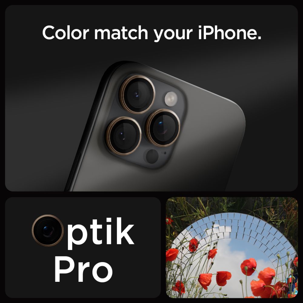 ZAŠTITNO TVRDO STAKLO ZA LEĆU FOTOGRAFSKOG APARATA SPIGEN OPTIK PRO  ”EZ FIT” ZAŠTITNIK KAMERE 2-PACK IPHONE 16 PRO / PRO MAX PUSTINJSKI TITAN