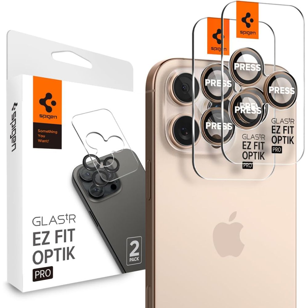 ZAŠTITNO TVRDO STAKLO ZA LEĆU FOTOGRAFSKOG APARATA SPIGEN OPTIK PRO  ”EZ FIT” ZAŠTITNIK KAMERE 2-PACK IPHONE 16 PRO / PRO MAX PUSTINJSKI TITAN