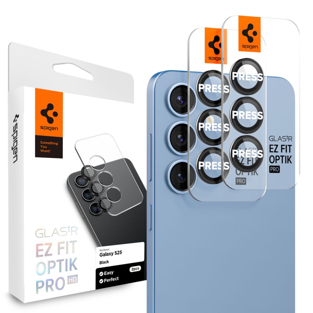 ZAŠTITNO OJAČANO STAKLO ZA LEĆU FOTOGRAFSKOG APARATA SPIGEN OPTIK PRO  ”EZ FIT” HD KAMERA PROTECTOR 2-PACK GALAXY S25+ PLUS CRNA