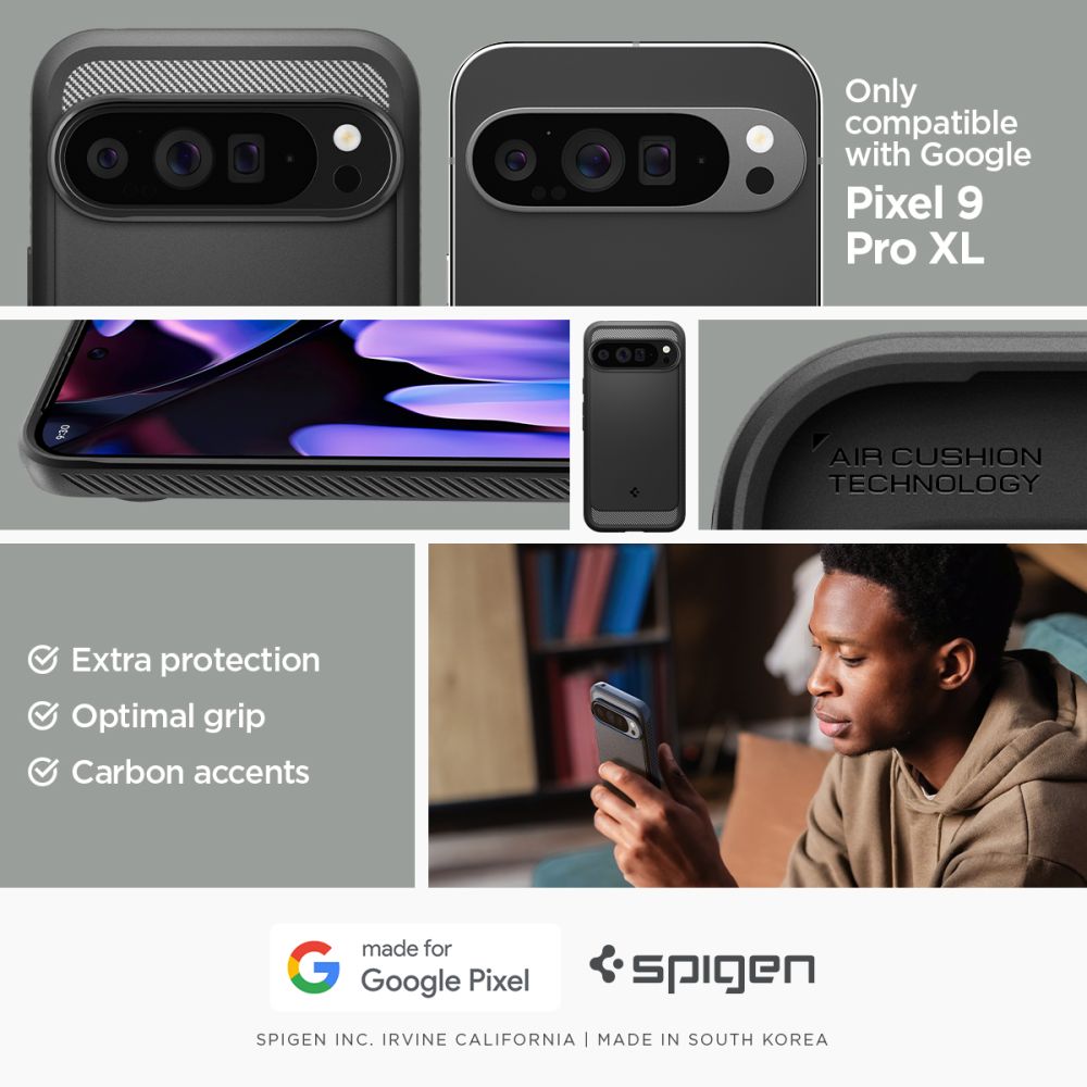 KRYT NA GOOGLE PIXEL 9 PRO XL SPIGEN RUGGED ARMOR  MATTE BLACK