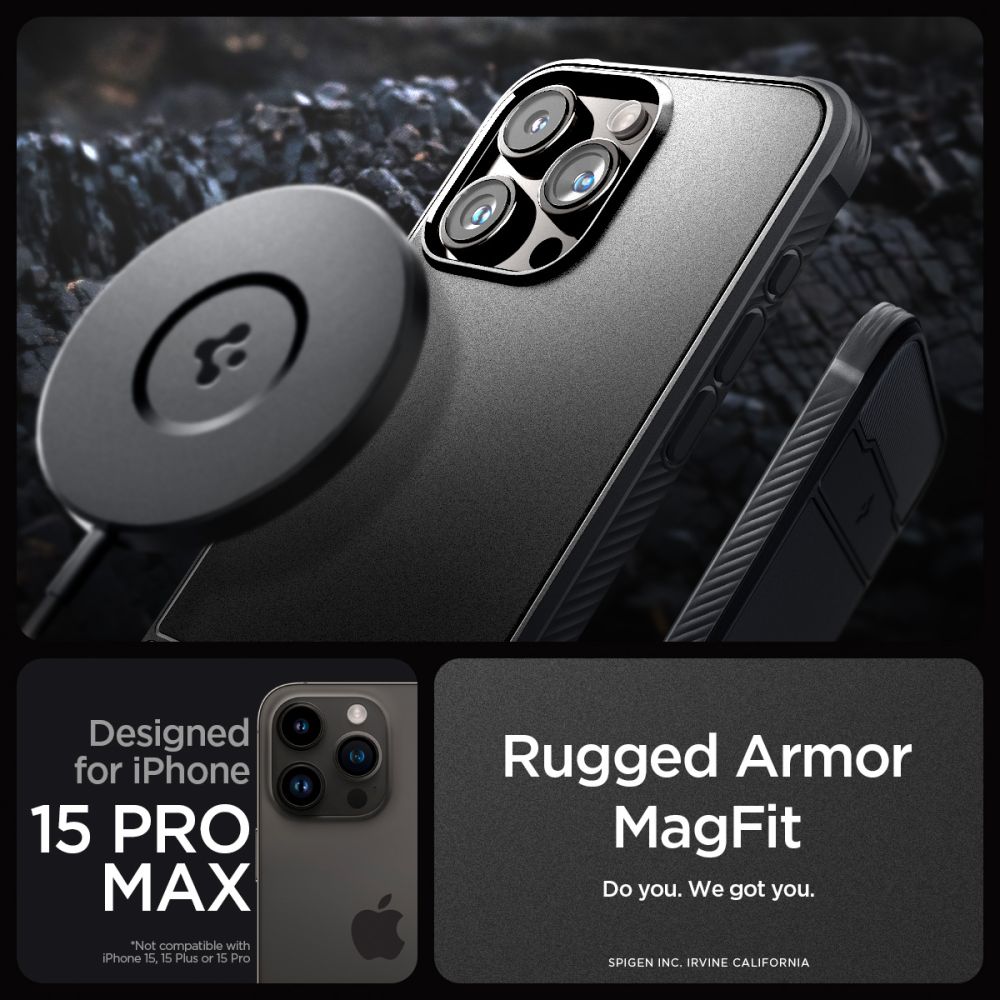KRYT SPIGEN RUGGED ARMOR MAG MAGSAFE IPHONE 15 PRO MAX MATTE BLACK