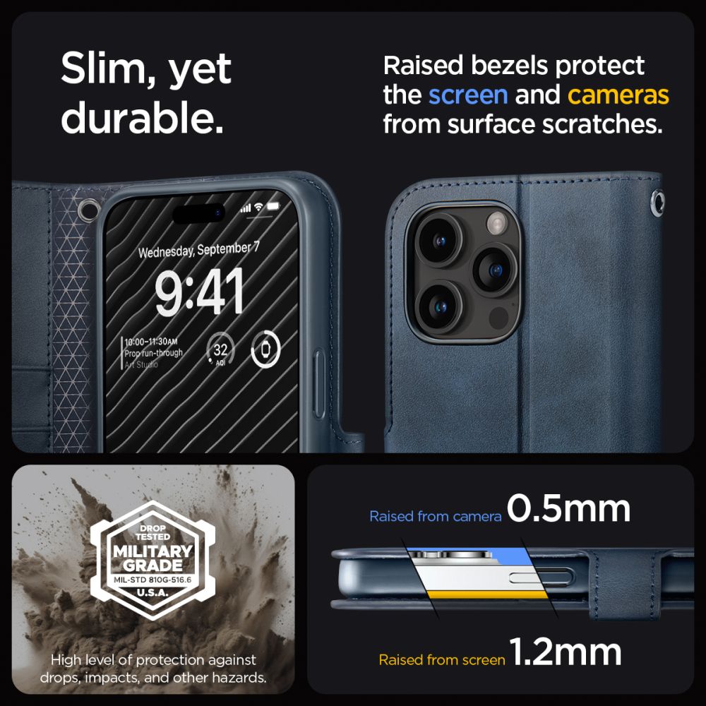 KNIŽKOVÝ KRYT SPIGEN WALLET ”S” PRO IPHONE 15 PRO NAVY