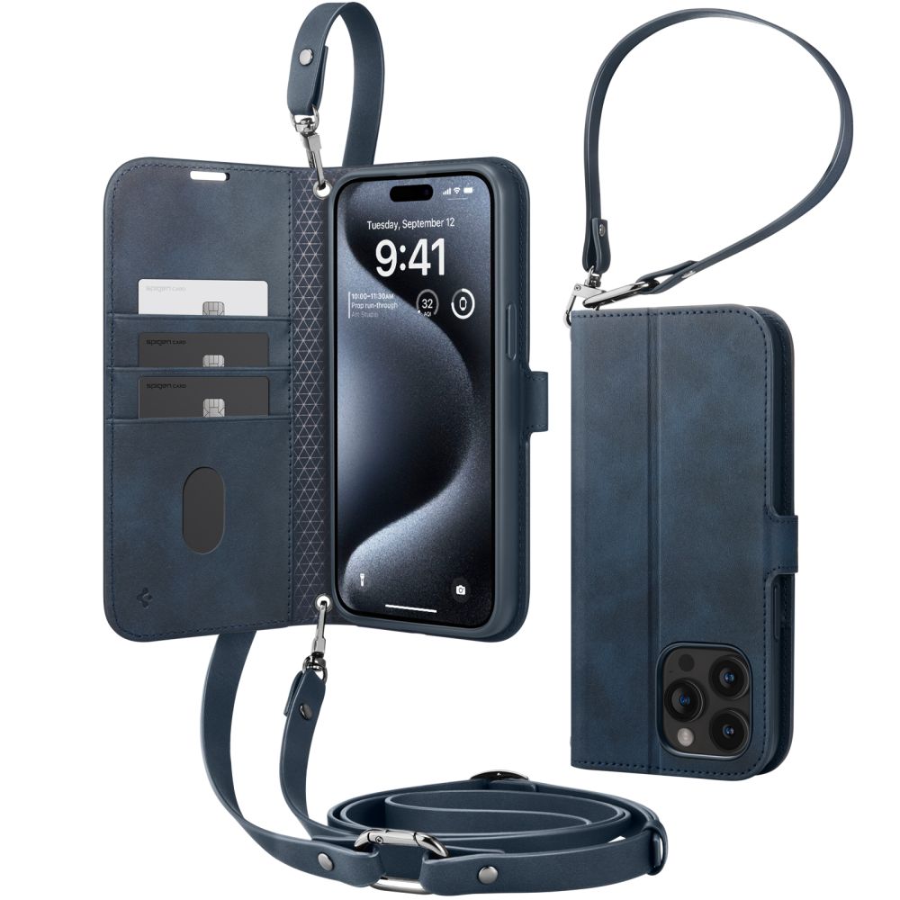 KNIŽKOVÝ KRYT SPIGEN WALLET ”S” PRO IPHONE 15 PRO NAVY