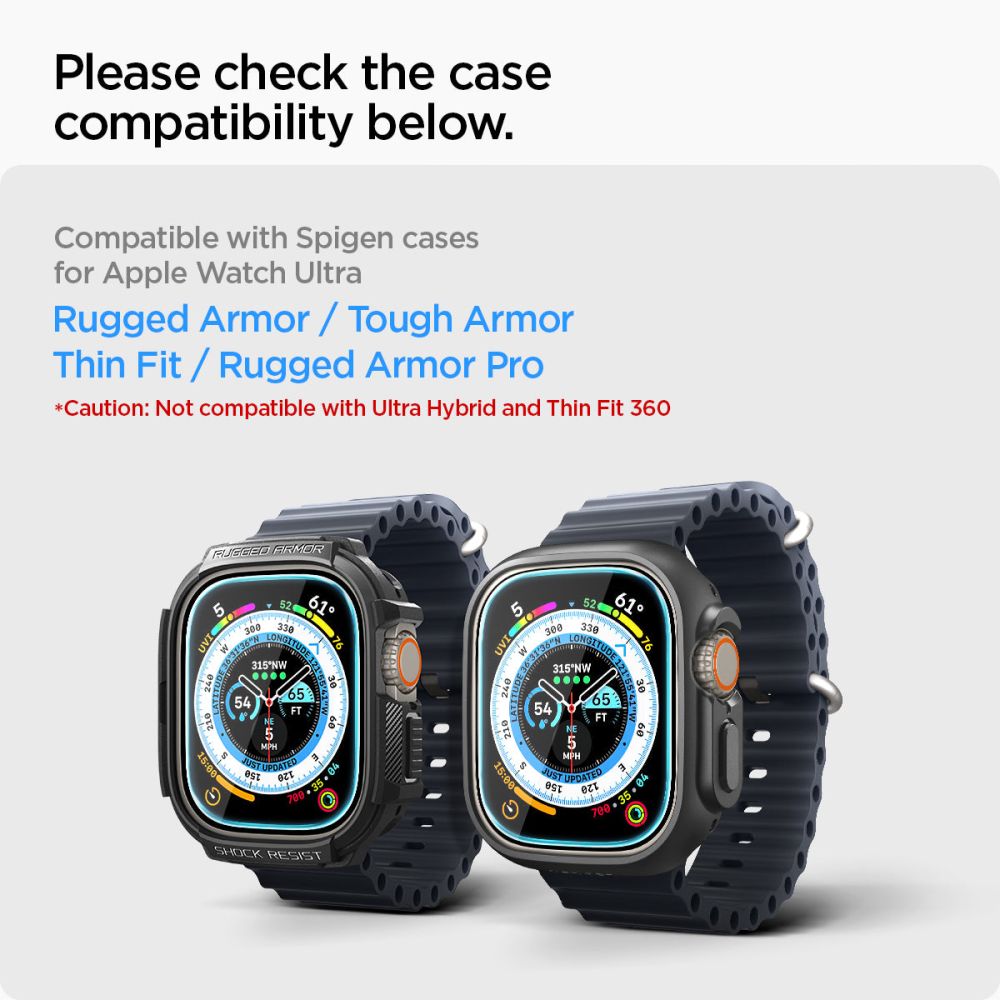 2X TVRDENÉ SKLO NA APPLE WATCH ULTRA 49 MM SPIGEN GLAS.TR ”EZ FIT” 2-PACK CLEAR