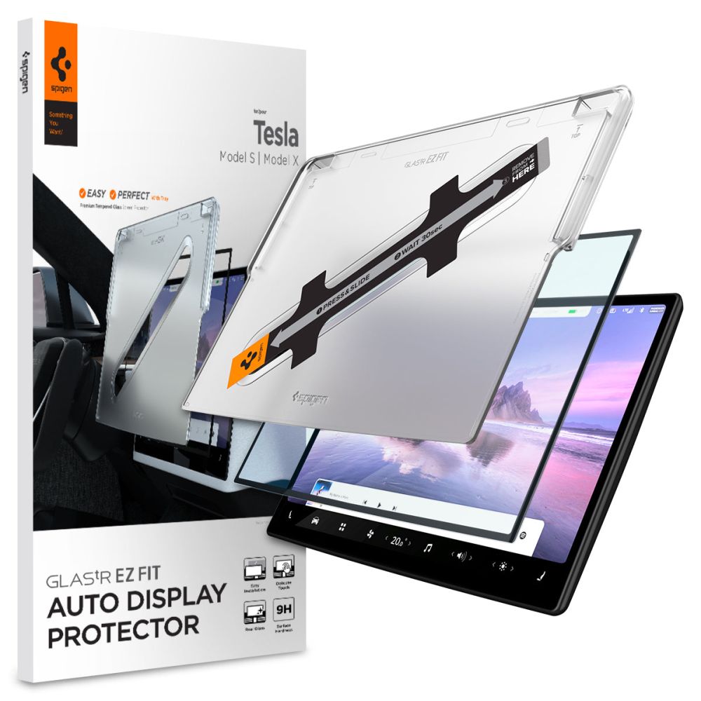 TVRDENÉ SKLO  SPIGEN GLASS FC ”EZ FIT” TESLA MODEL X 2022 / MODEL S 2021 BLACK