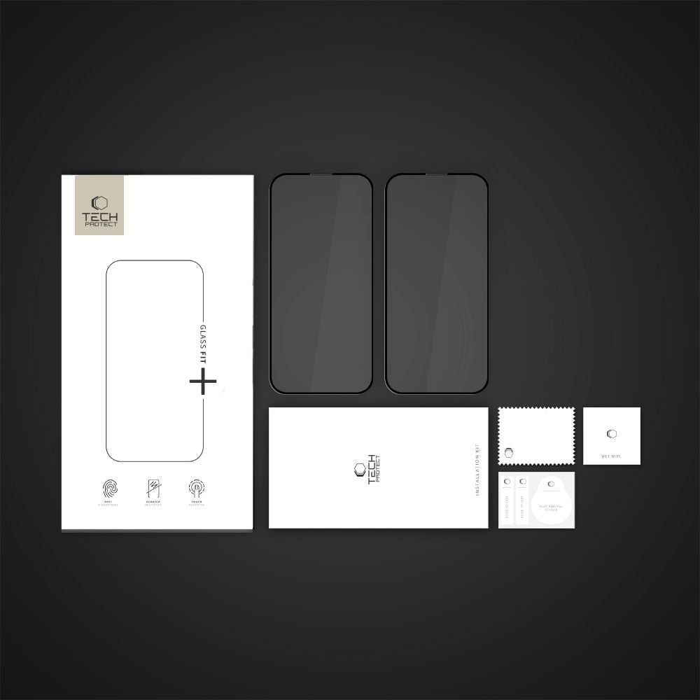 TVRĐENO STAKLO TECH-PROTECT  FIT+ 2-PACK IPHONE 13 / 13 PRO / 14 / 16E CRNA