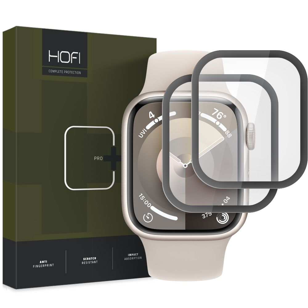 2X OJAČANO STAKLO ZA APPLE WATCH 7 / 8 / 9 (41 MM) HOFI HYBRID PRO+ 2-PACK CRNA