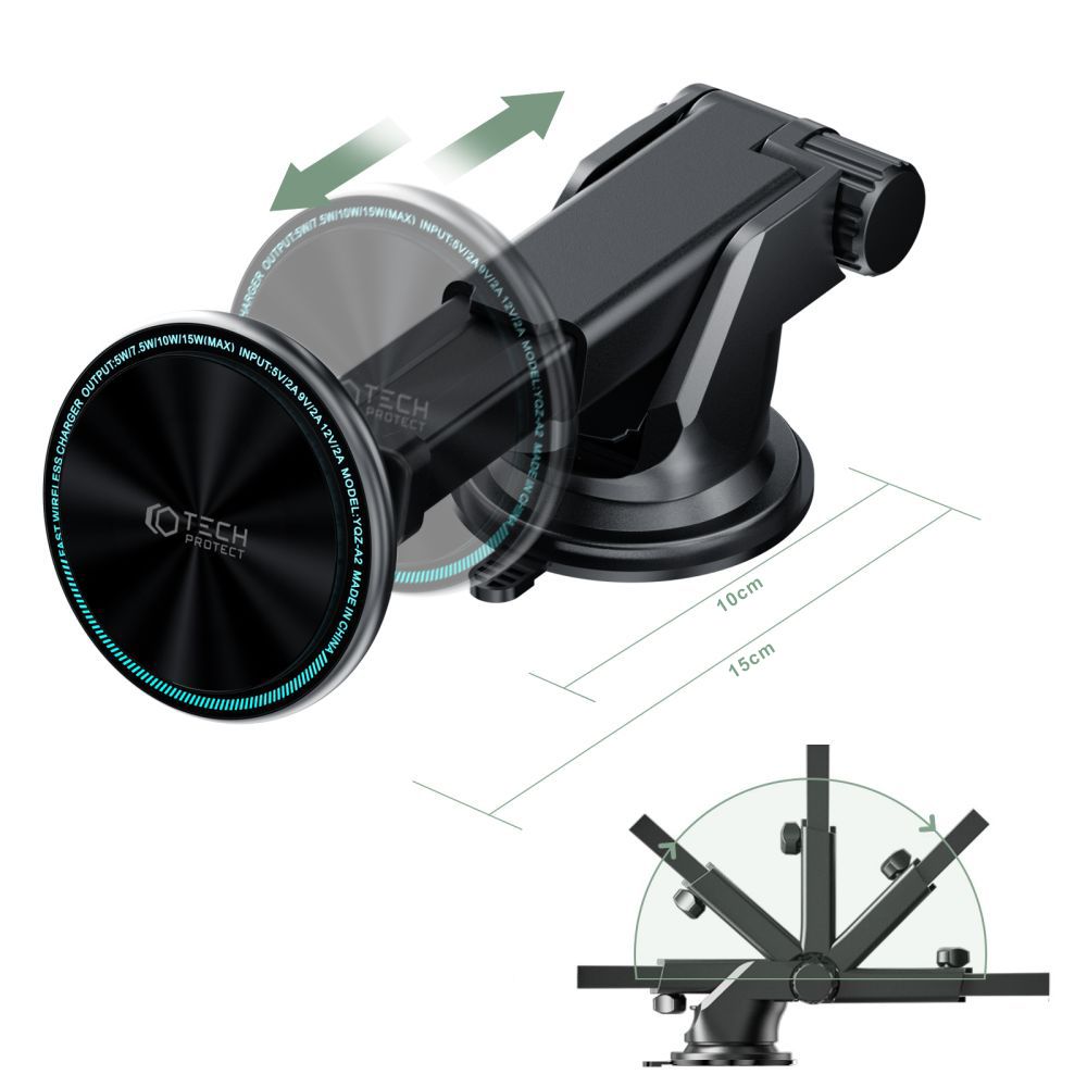 DRŽIAK TELEFÓNU DO AUTA S BEZDRÔTOVÝM NABÍJANÍM TECH-PROTECT A2 MAGNETIC MAGSAFE DASH CAR MOUNT WIRELESS CHARGER 15W BLACK