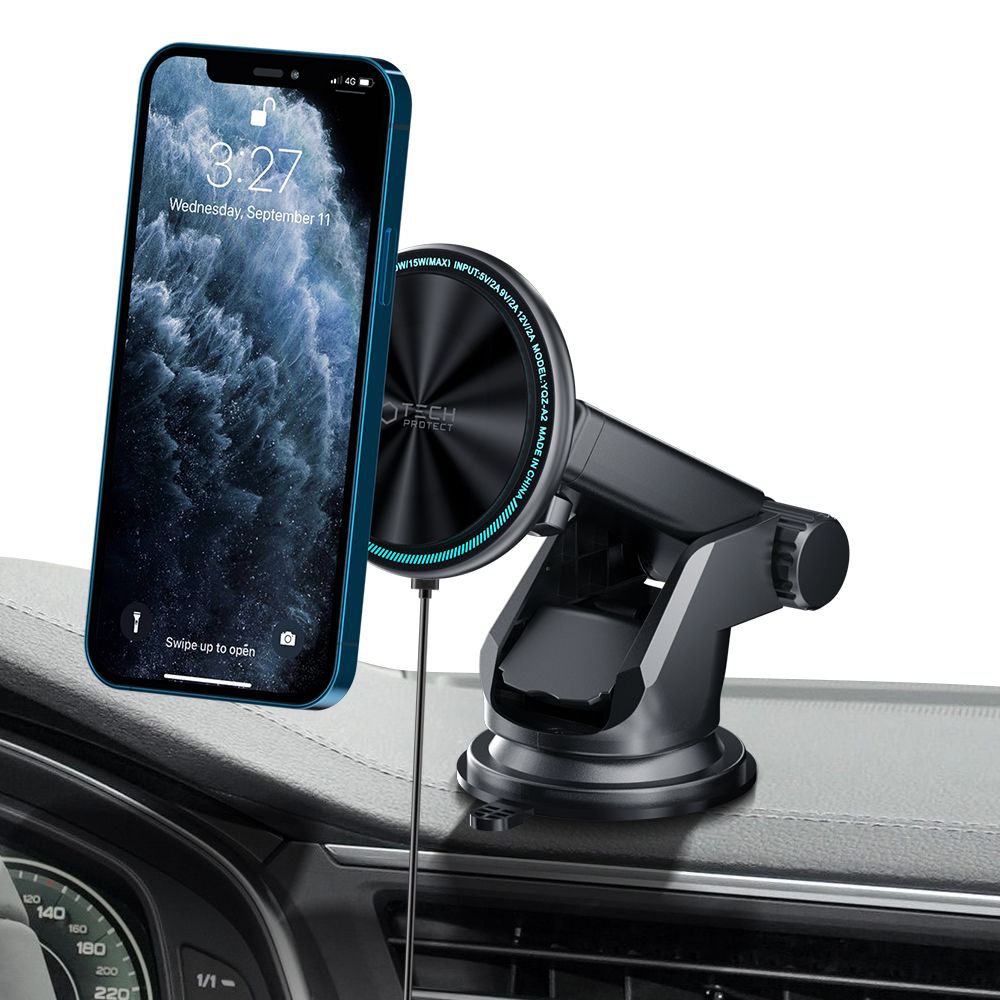 DRŽIAK TELEFÓNU DO AUTA S BEZDRÔTOVÝM NABÍJANÍM TECH-PROTECT A2 MAGNETIC MAGSAFE DASH CAR MOUNT WIRELESS CHARGER 15W BLACK