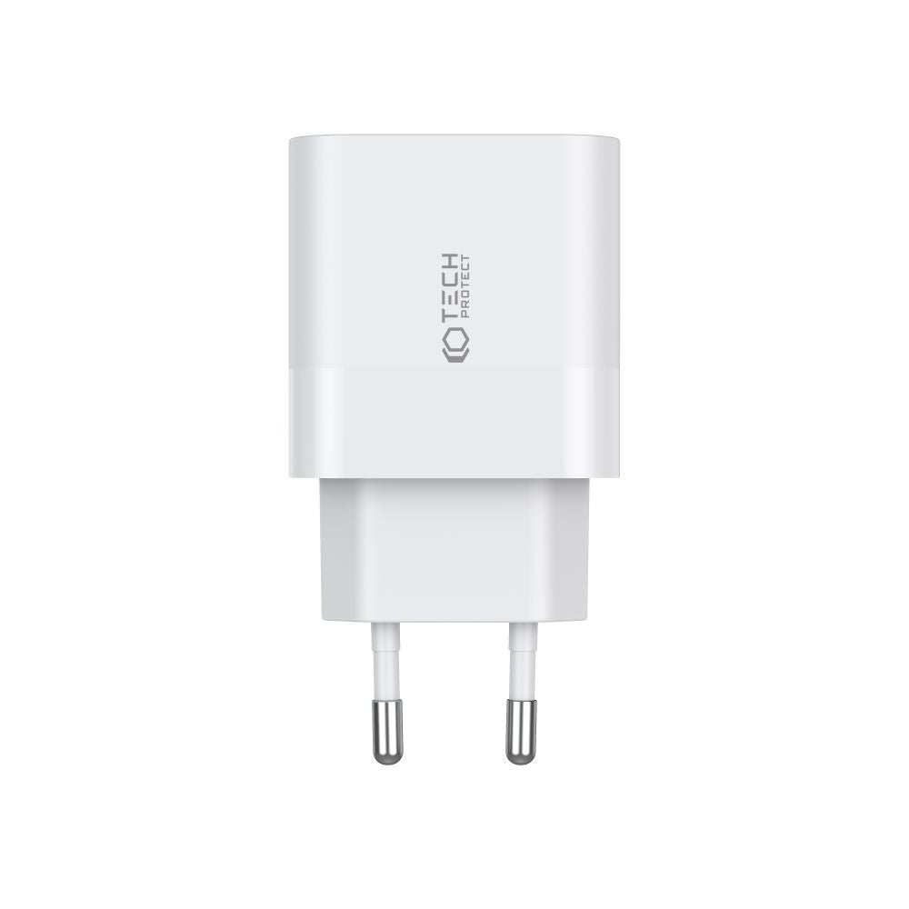 SIEŤOVÁ NABÍJAČKA NA MOBIL A TABLET TECH-PROTECT C20W 2-PORT NETWORK CHARGER PD20W + TYPE-C CABLE WHITE
