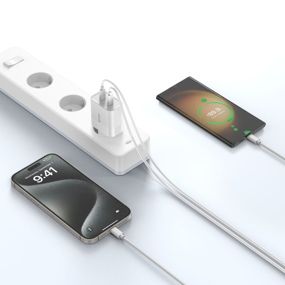 SIEŤOVÁ NABÍJAČKA NA MOBIL A TABLET TECH-PROTECT C20W 2-PORT NETWORK CHARGER PD20W + TYPE-C CABLE WHITE
