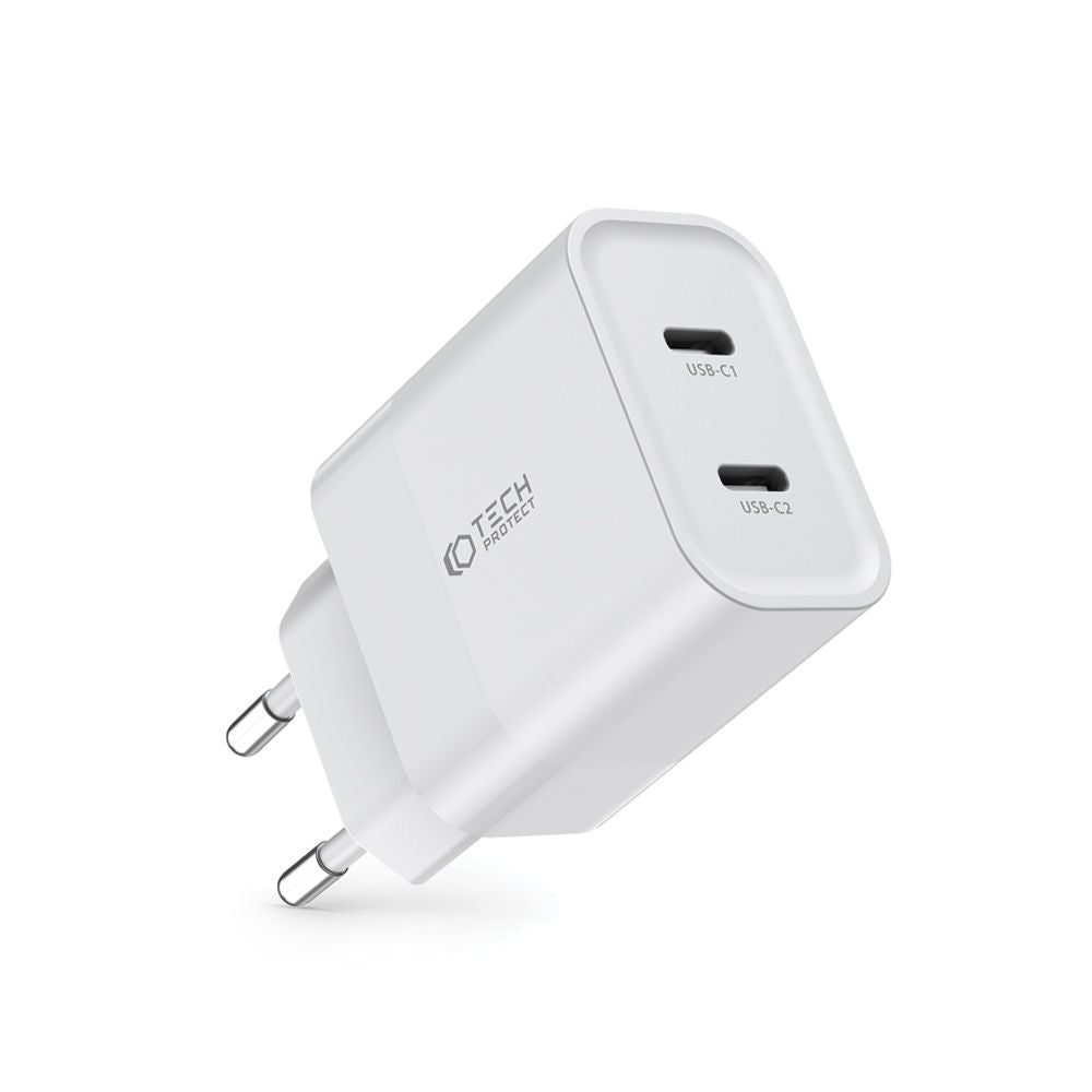SIEŤOVÁ NABÍJAČKA NA MOBIL A TABLET TECH-PROTECT C20W 2-PORT NETWORK CHARGER PD20W WHITE