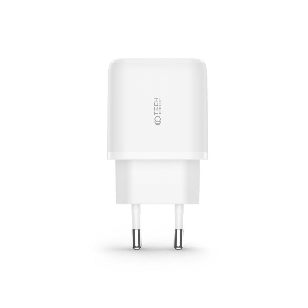SIEŤOVÁ NABÍJAČKA NA MOBIL A TABLET TECH-PROTECT C20W 2-PORT NETWORK CHARGER PD20W/QC3.0 + TYPE-C CABLE WHITE