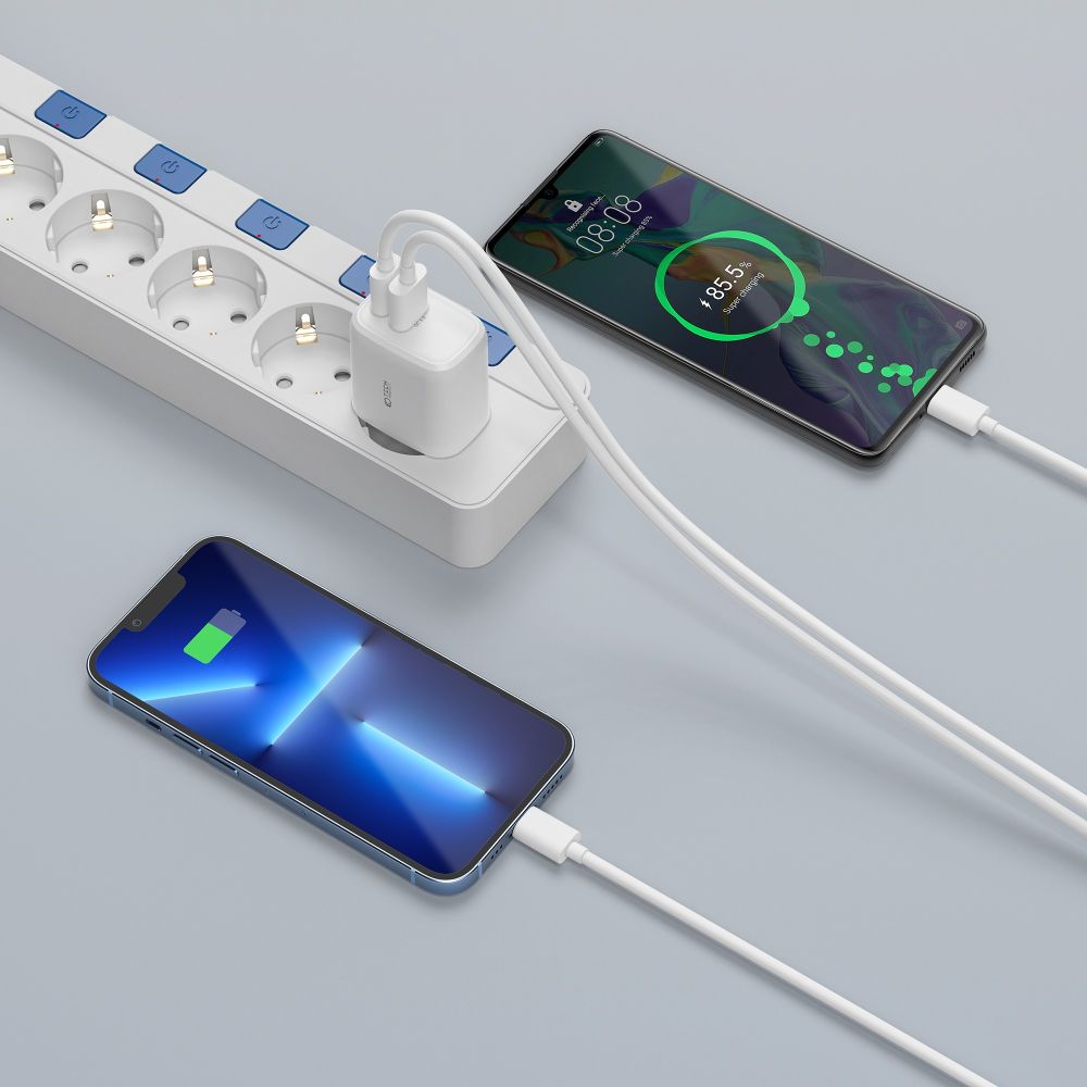 SIEŤOVÁ NABÍJAČKA NA MOBIL A TABLET TECH-PROTECT C20W 2-PORT NETWORK CHARGER PD20W/QC3.0 WHITE