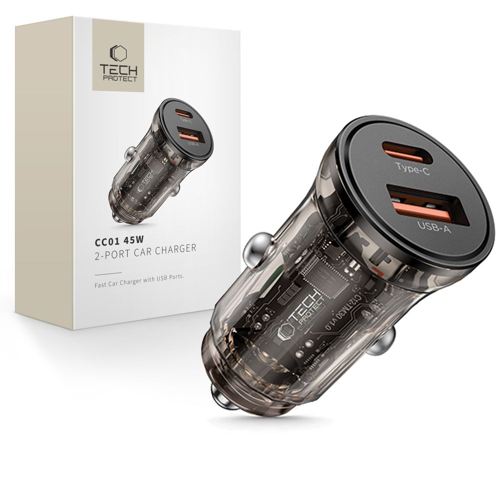 TECH-PROTECT CC01 2-PORT CAR CHARGER PD45W/QC3.0 BLACK