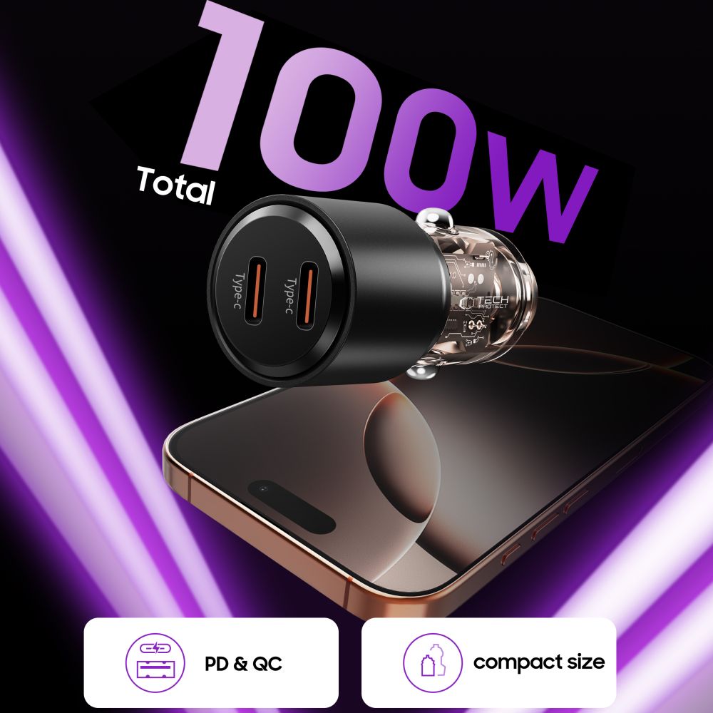 TECH-PROTECT CC03 2-PORT CAR CHARGER PD100W BLACK