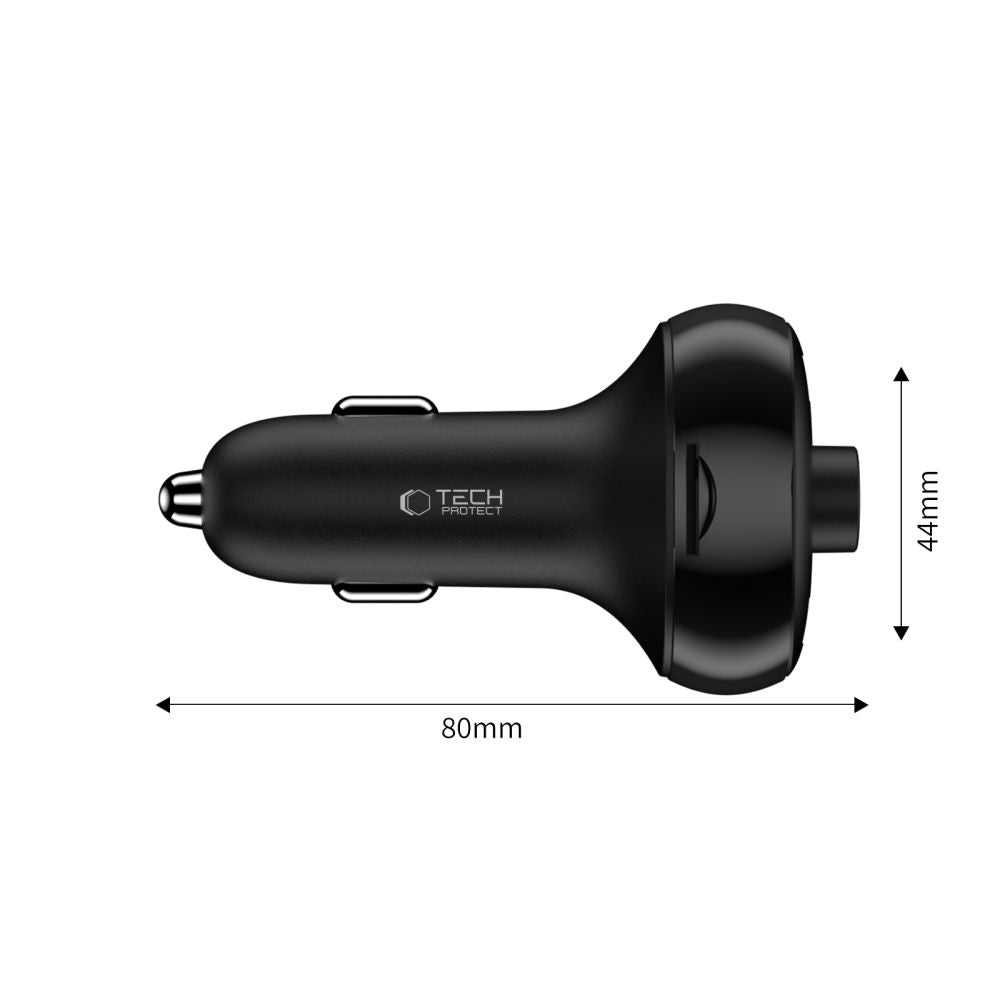 TECH-PROTECT CC06 3-PORT AUTO PUNJAČ PD72W + FM BLUETOOTH TRANSMITER CRNI