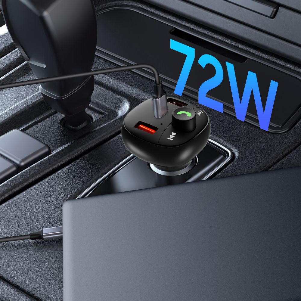 TECH-PROTECT CC06 3-PORT AUTO PUNJAČ PD72W + FM BLUETOOTH TRANSMITER CRNI