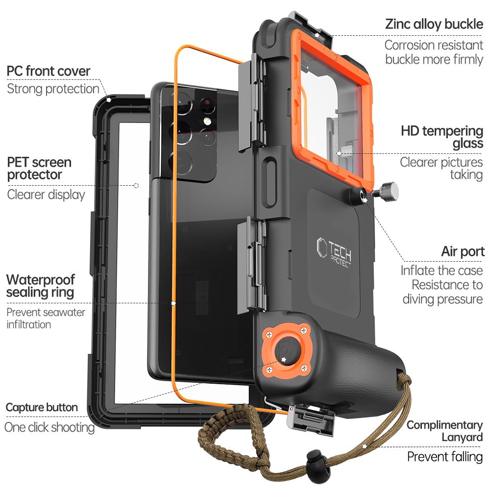 UNIVERZÁLNE VODOTESNÉ PUZDRO TECH-PROTECT IPX8 UNIVERSAL DIVING WATERPROOF CASE BLACK/ORANGE