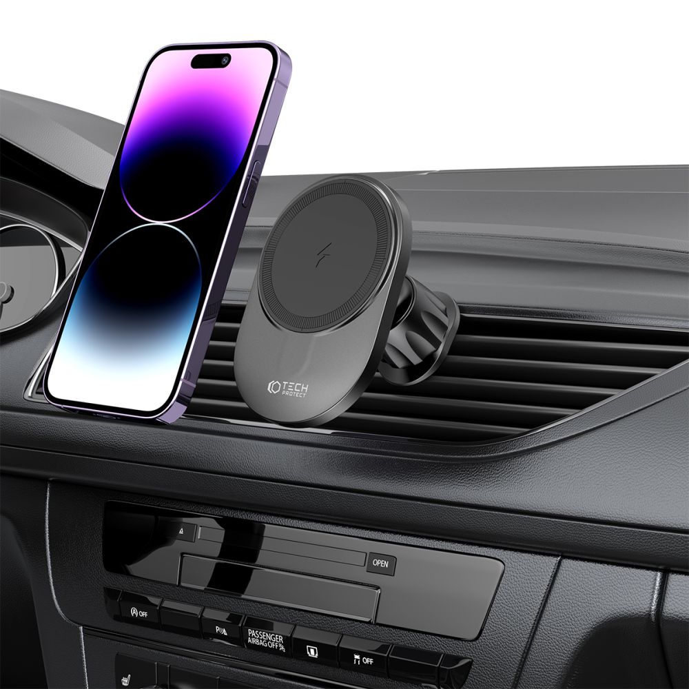 DRŽIAK TELEFÓNU DO AUTA S BEZDRÔTOVÝM NABÍJANÍM TECH-PROTECT MM15W-V1 MAGNETIC MAGSAFE DASHBOARD & VENT CAR MOUNT WIRELESS CHARGER 15W BLACK
