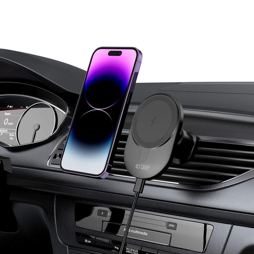 DRŽIAK TELEFÓNU DO AUTA S BEZDRÔTOVÝM NABÍJANÍM TECH-PROTECT MM15W-V1 MAGNETIC MAGSAFE VENT CAR MOUNT WIRELESS CHARGER 15W BLACK