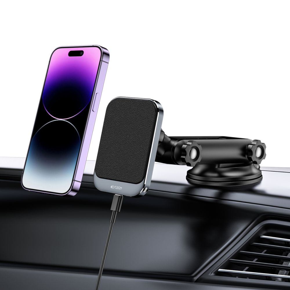 DRŽAČ TELEFONA ZA AUTO S BEZICNIM PUNJENJEM TECH-PROTECT MM15W-V2 MAGNETSKA MAGSAFE DASKA ZA AUTO S BEZICNIM PUNJENJEM 15W CRNA