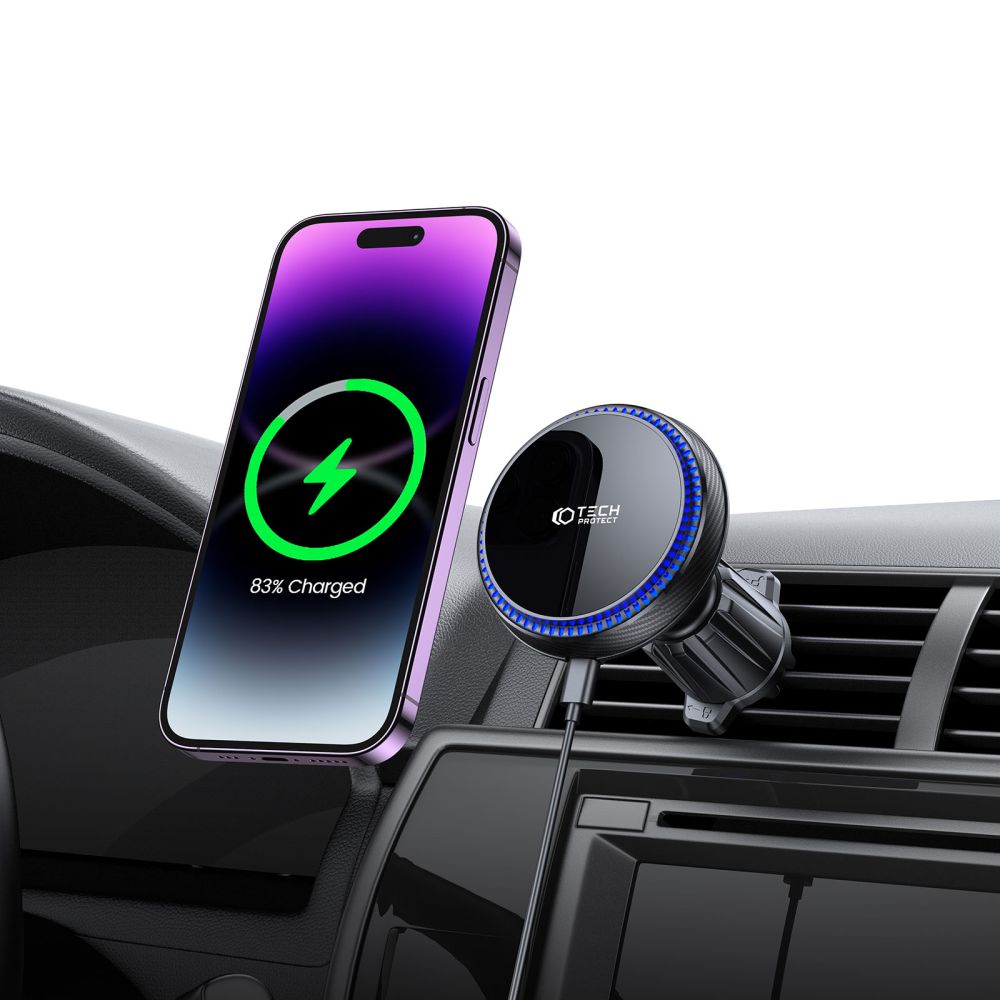 DRŽIAK TELEFÓNU DO AUTA S BEZDRÔTOVÝM NABÍJANÍM TECH-PROTECT MM15W-V4 MAGNETIC MAGSAFE VENT CAR MOUNT WIRELESS CHARGER 15W BLACK