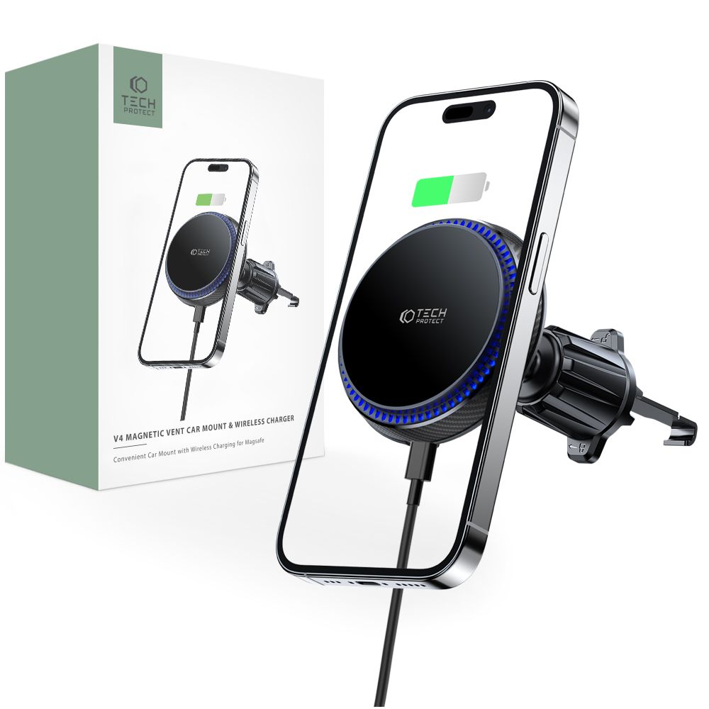 DRŽIAK TELEFÓNU DO AUTA S BEZDRÔTOVÝM NABÍJANÍM TECH-PROTECT MM15W-V4 MAGNETIC MAGSAFE VENT CAR MOUNT WIRELESS CHARGER 15W BLACK